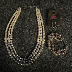 White/grey ombré faux pearl necklace with matching grey bracelet & earrings